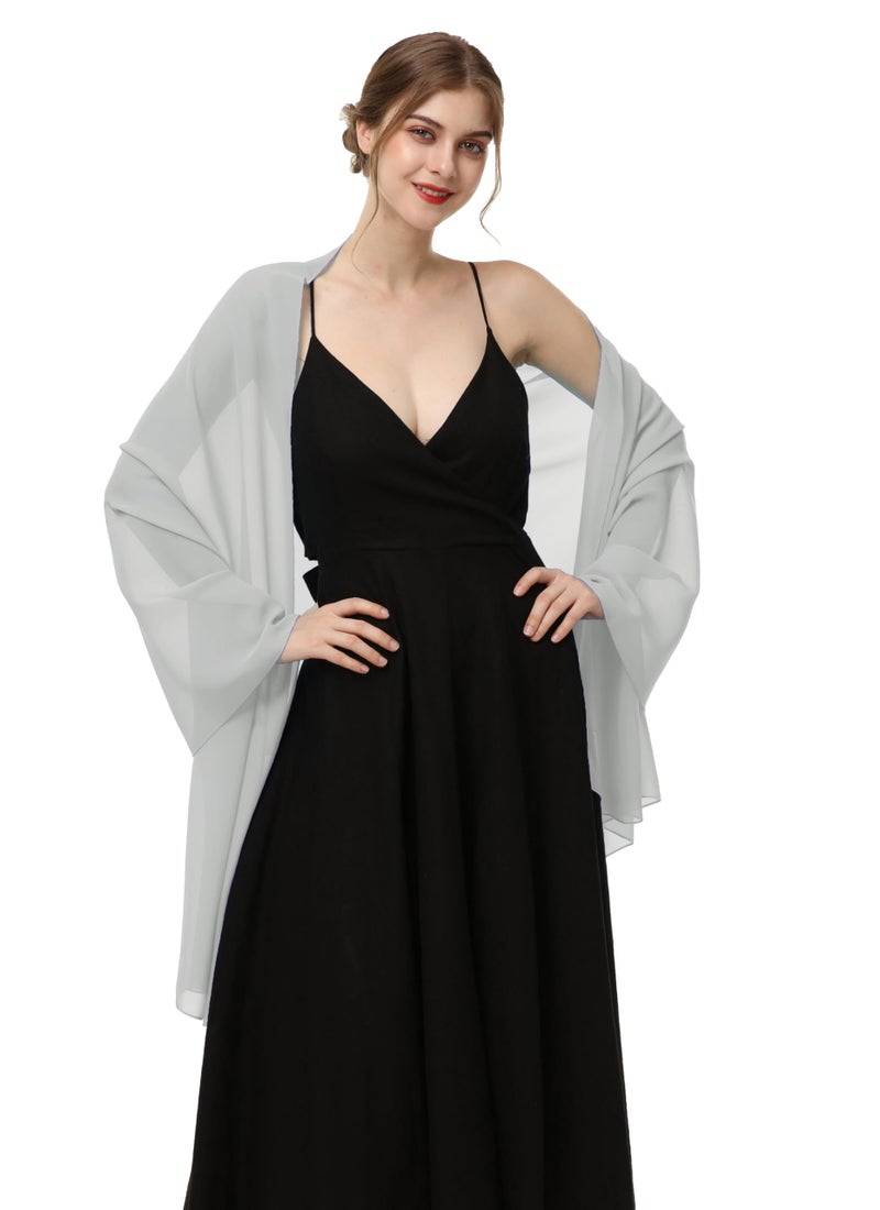 Baoqiya Women's Shawls and Wraps for Evening Dress Chiffon Shawl Soft Elegant Silky Pashmina Wedding Bridal Scarf(Grey, 79"Ã—19") - Image 4